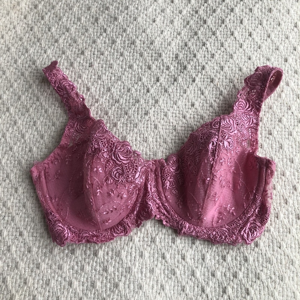 Delicates Womens Sz 36D Lined Floral Pink Lace Underwire  Bra
